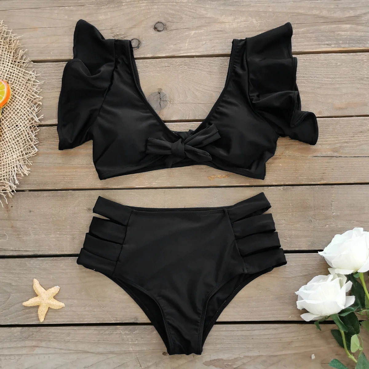 2026 High Waist Bandage Bikini Set For Women Floral Printed Ruffle Bikinis Push Up Strappy Brazilian Biquini Swimwear Swimsuit
