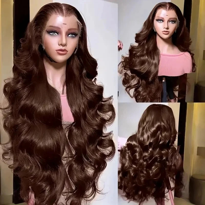 Transparent Chocolate Brown Body Wave Lace Front Human Hair Wig Vietnamese Original #4 Color 250% 13x6 HDFull Lace Frontal Wigs