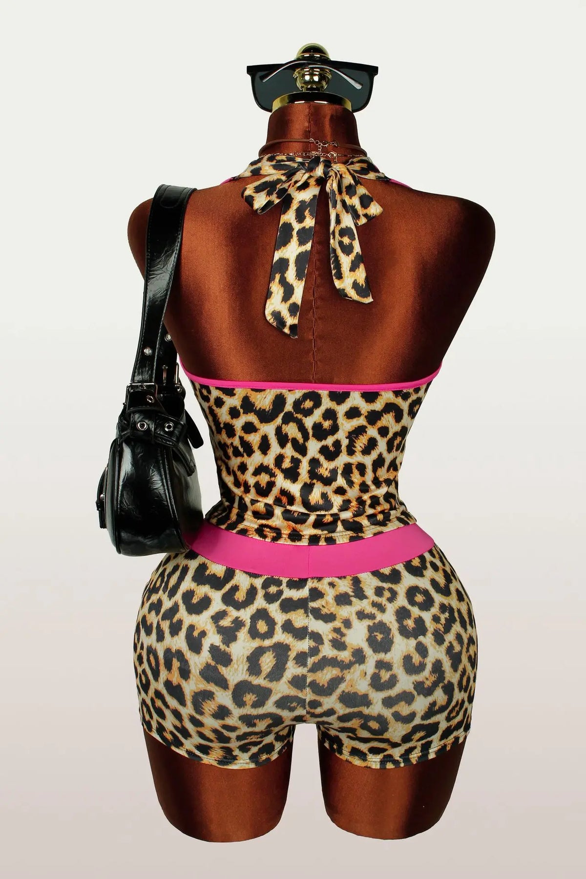 Women Y2K Leopard Print Bikinis Set 2 Piece Swimsuit Halter V Neck Front Tie Crop Top Boyshort Bathing Suit Trim Beach Swimwear