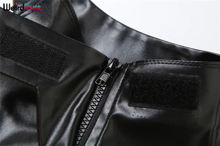 Weird Puss PU Backless Women Tank Tops Halter Neck Sleeveless Zipper Decoration Sexy Punk Nightclub Streetwear Summer Wild Vest