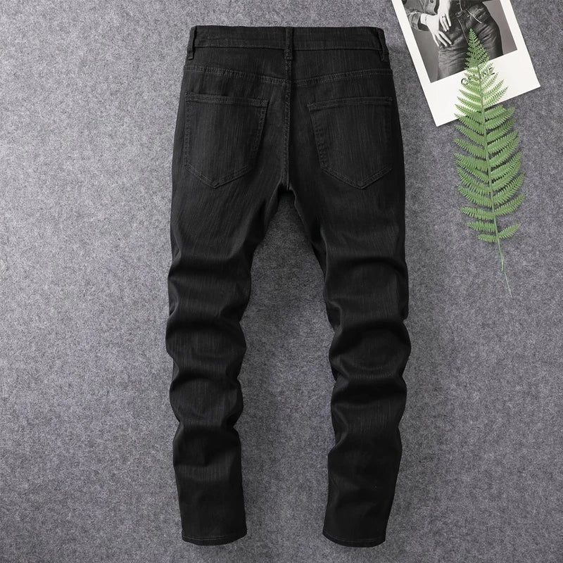 2024 spring and summer hot selling men's white distressed hot drilling jeans slim fit stylish American high street trendy jeans