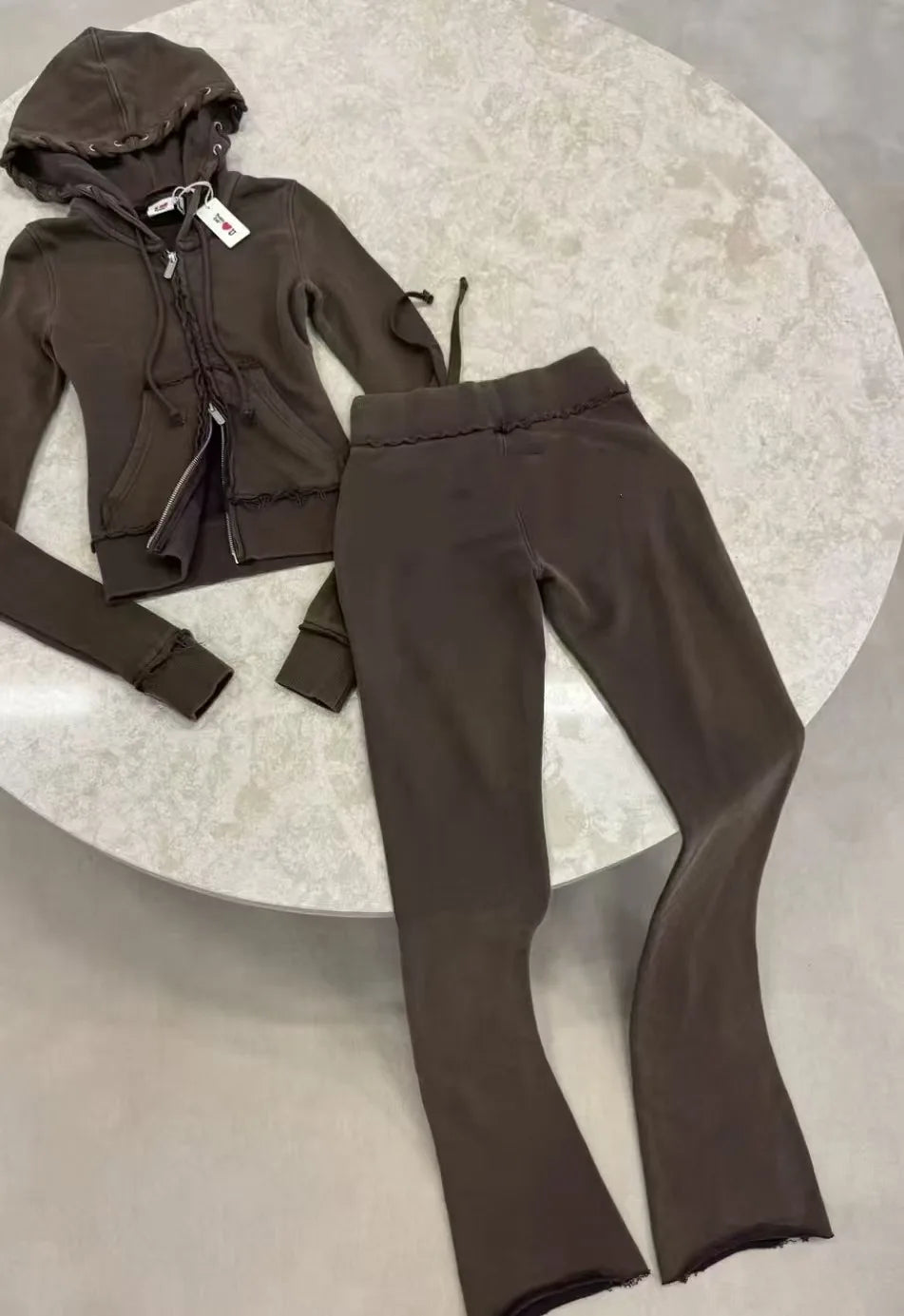 Solid Zip Cardigan & Bodycon Pants Set — Women's Streetwear