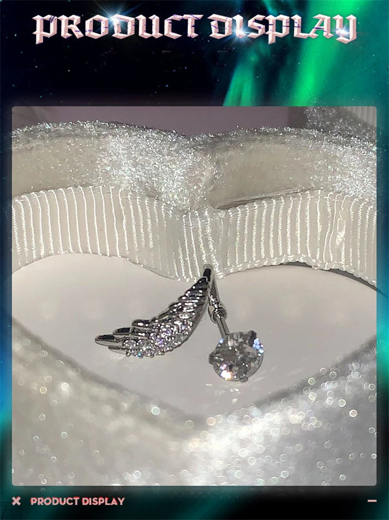 1pcs Silver Color Wing 316L Stainless Steel Ear Bone Nail for Women New Fashion Full of Rhinestone Earrings Accessories for Ear