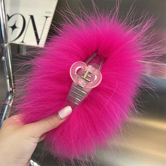 New Jelly Color Fox Fur Hair Clip Woman Claw Clip For ladies Sweet Hair Ornament Hair Hold Headband Fur Hairpin Hair Accessories
