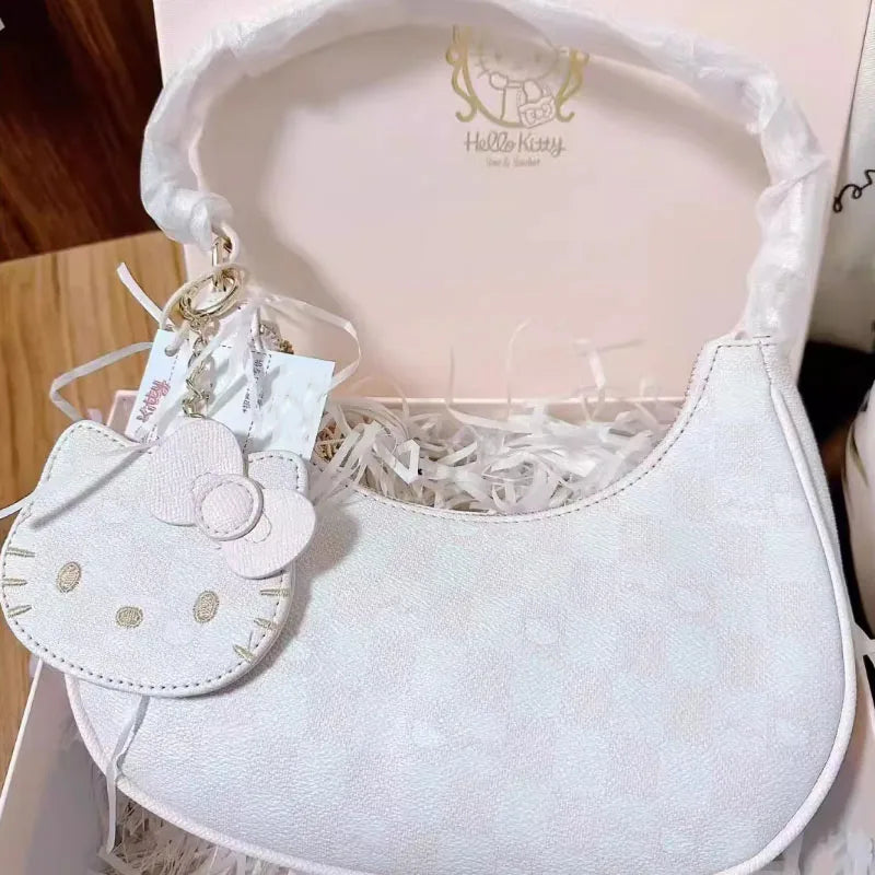 Ladies Pu Leather Armpit Bag Pink Checkerboard Cute Crescent Shoulder Bag Handbag Tote Bag