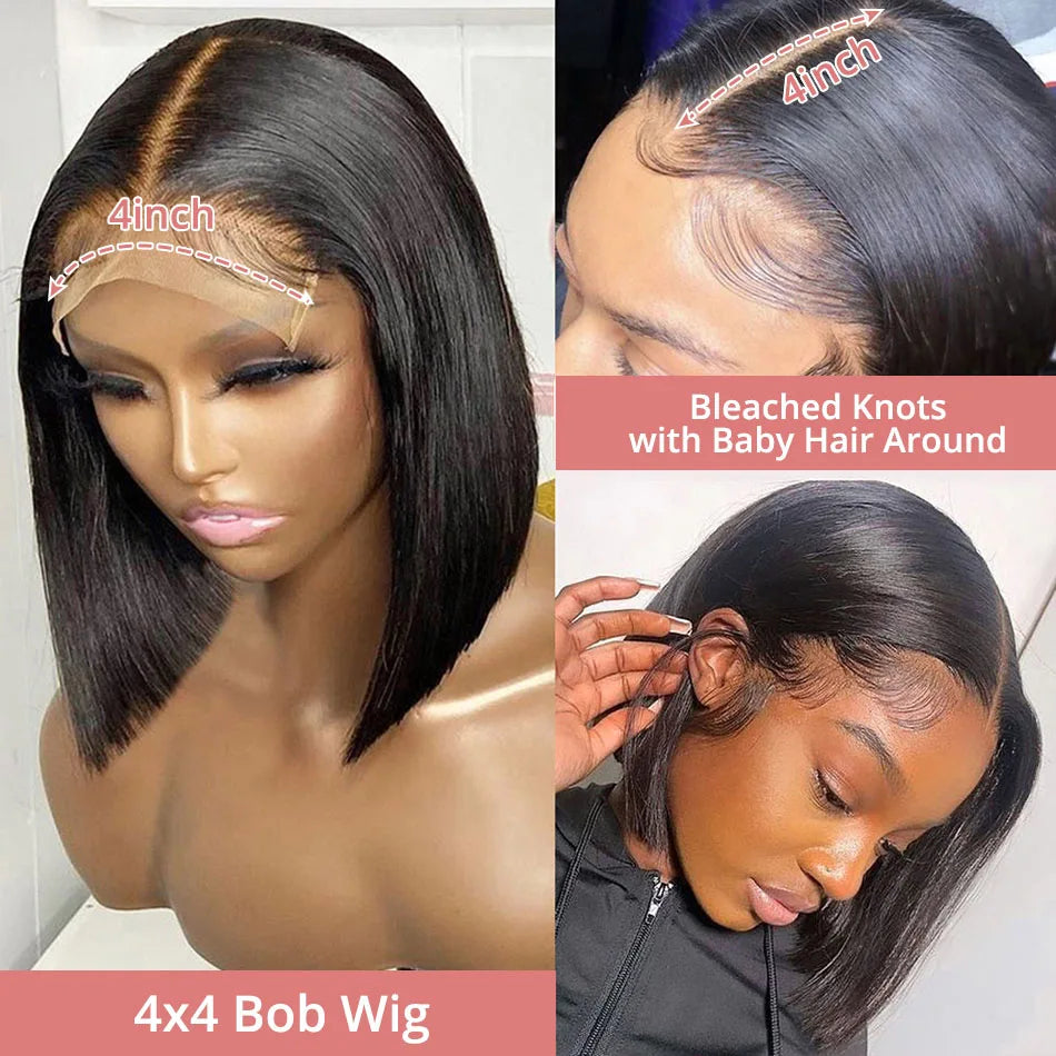 Short Bob Wigs Bone Straight 13x4 13x6 Hd Lace Front Wig Pre Cut 7x5 Glueless Wig Human Hair Ready to Wear And Go 250% Density