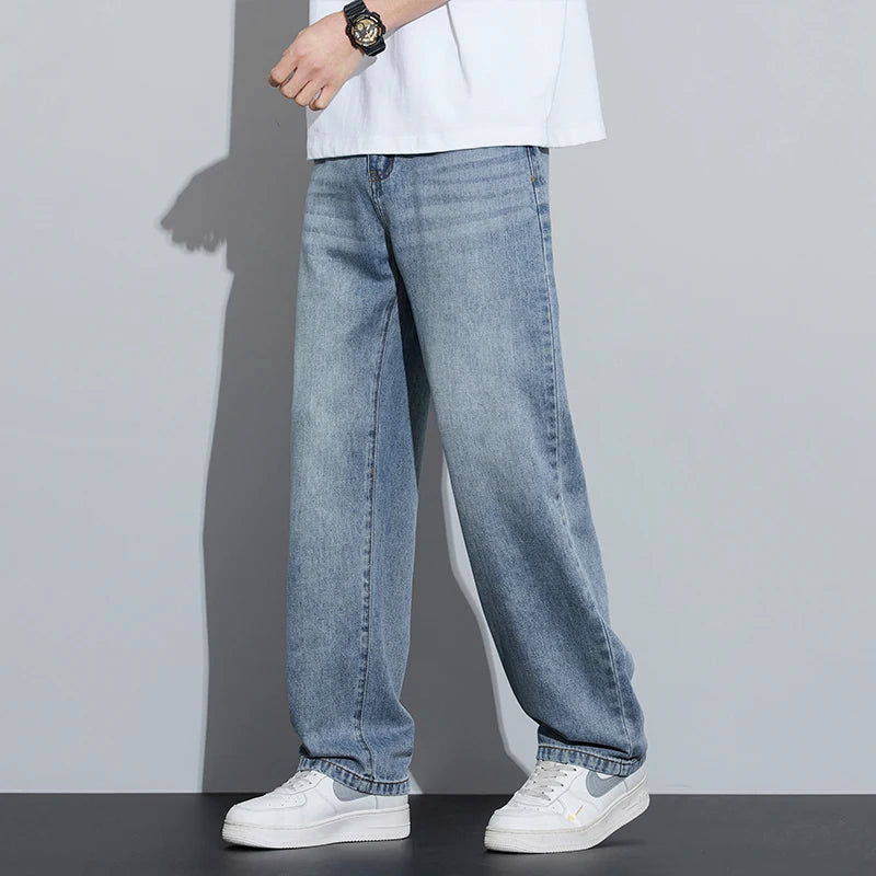 2025 Spring/Summer New Men's Lyocell Loose Jeans Summer Thin Breathable Straight denim Retro Business Casual Fashion Korean M