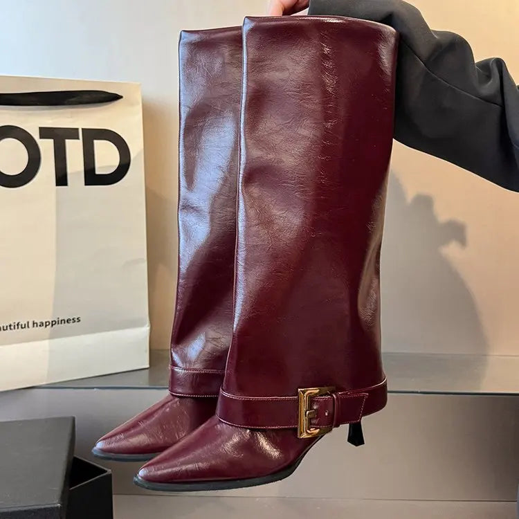Trouser Leaf Boots Women's Fall/Winter 2025 New Knee-Free Pointed Toe Stiletto Heel High-Heeled Thigh Boots