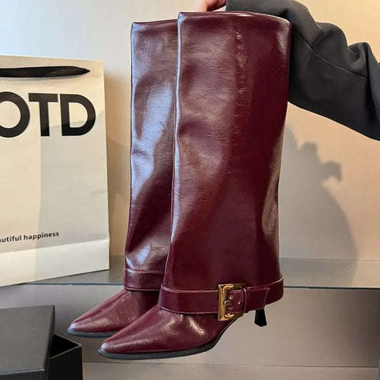 Trouser Leaf Boots Women's Fall/Winter 2025 New Knee-Free Pointed Toe Stiletto Heel High-Heeled Thigh Boots
