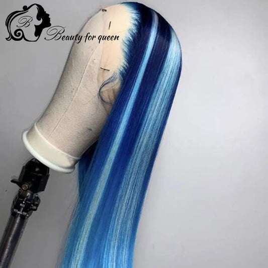 Blue Lace Front Human Hair Wigs For Women Straight HD Transparent Lace Frontal Wig Remy Brazilian Hair Front Lace Wig PrePlucked