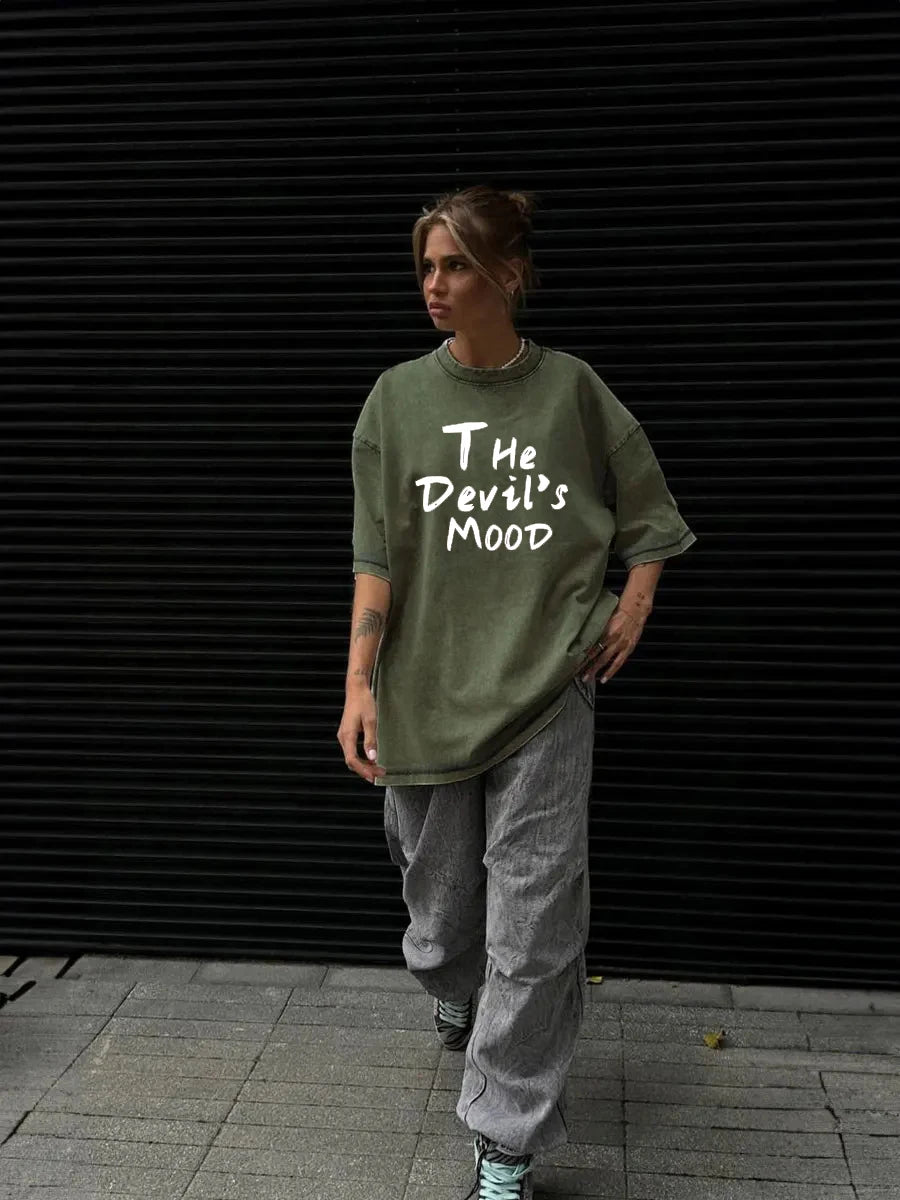 Pink Letter Design Washed T Shirt Women Vintage Cotton T-shirts Streetwear Soft Mineral Tees Girl Loose Female Tee Tops Y2k