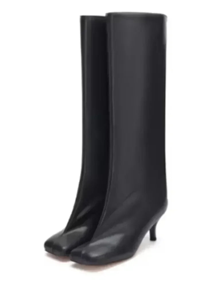 2025Autumn and Winter New 6cm Slim High Heels Knee High Women's Boots Round Toe Fashionable Women's Long Boots Knight Boots