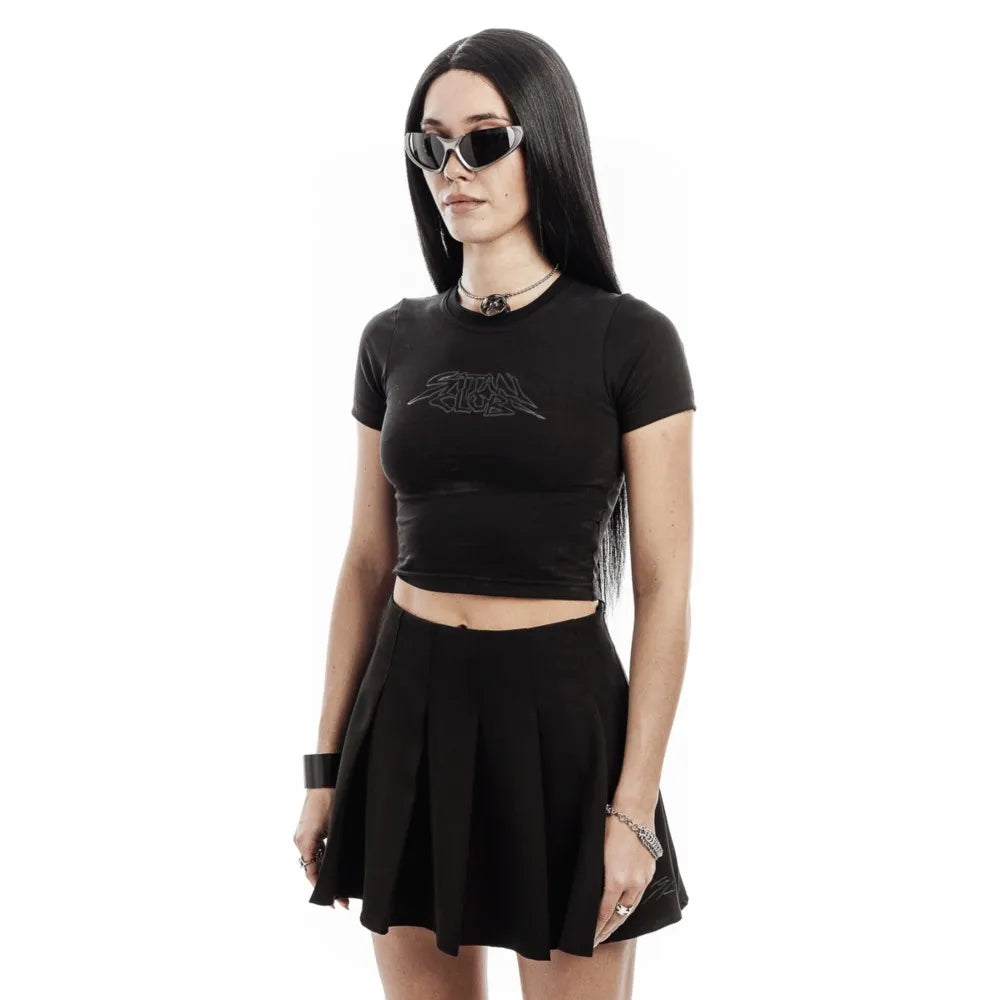 Harajuku Aesthetic Hip Hop Satan Club Graphic Print Y2K Letter Crop Tops SCFEM Tee Women Clothing Streetwear Short Sleeve Tshirt