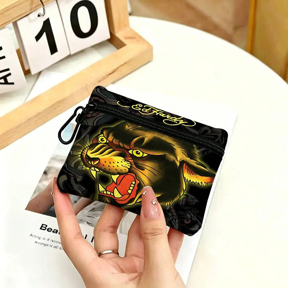 Fashion Brand E-Ed H-Hardy White Oxford Cloth Zipper Coin Purse Lightweight Hanging Key Pouch Card Holder For Daily Use