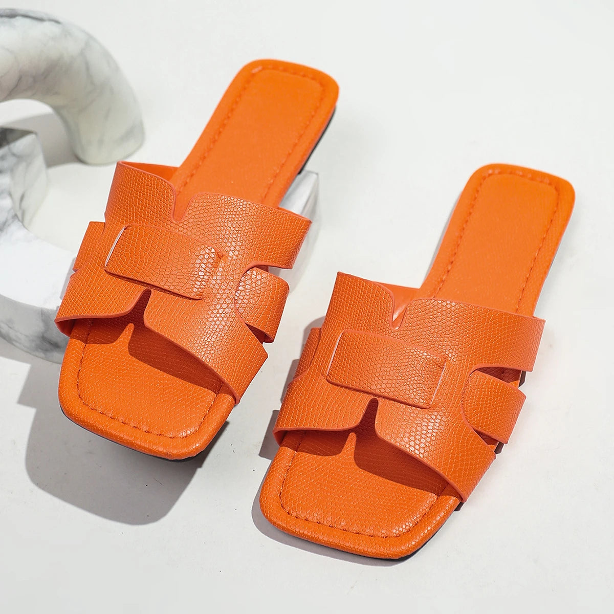 Chic Womens Slide Sandals - Lightweight, Casual, Flat, Square Open Toe - Perfect for Summer & Day