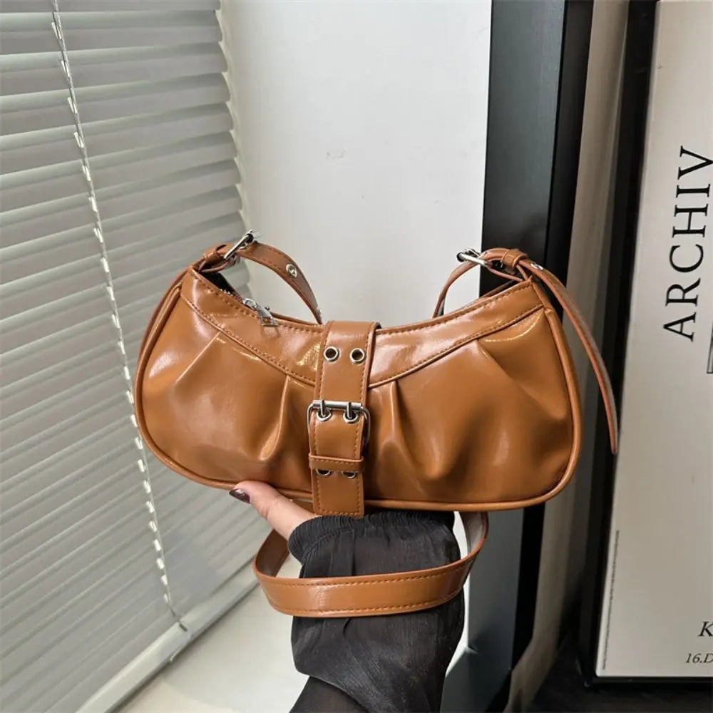 Retro Designer Buckle Armpit Bag Pu Leather Gothic Y2k Shoulder Bag Vintage Cross Body Spicy Girl Handbag Female