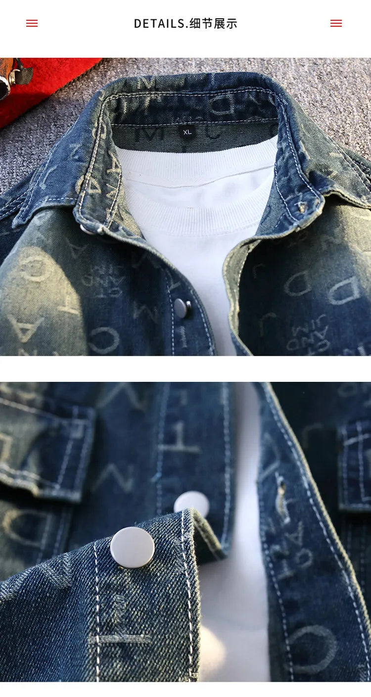 High Quality 2025 Spring Autumn Men's Cotton Denim Jackets Casual Youth Streetwear print Denim Coats Loose Tops Clothing