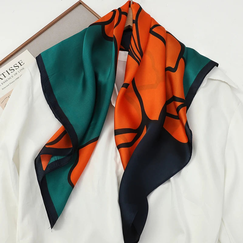 60Colors Luxury Scarf Women 70*70Cm Silk Feel Square Hair Wrapping Foulard Satin Shawl Big Size Head Bandana Hijab Handkerchief