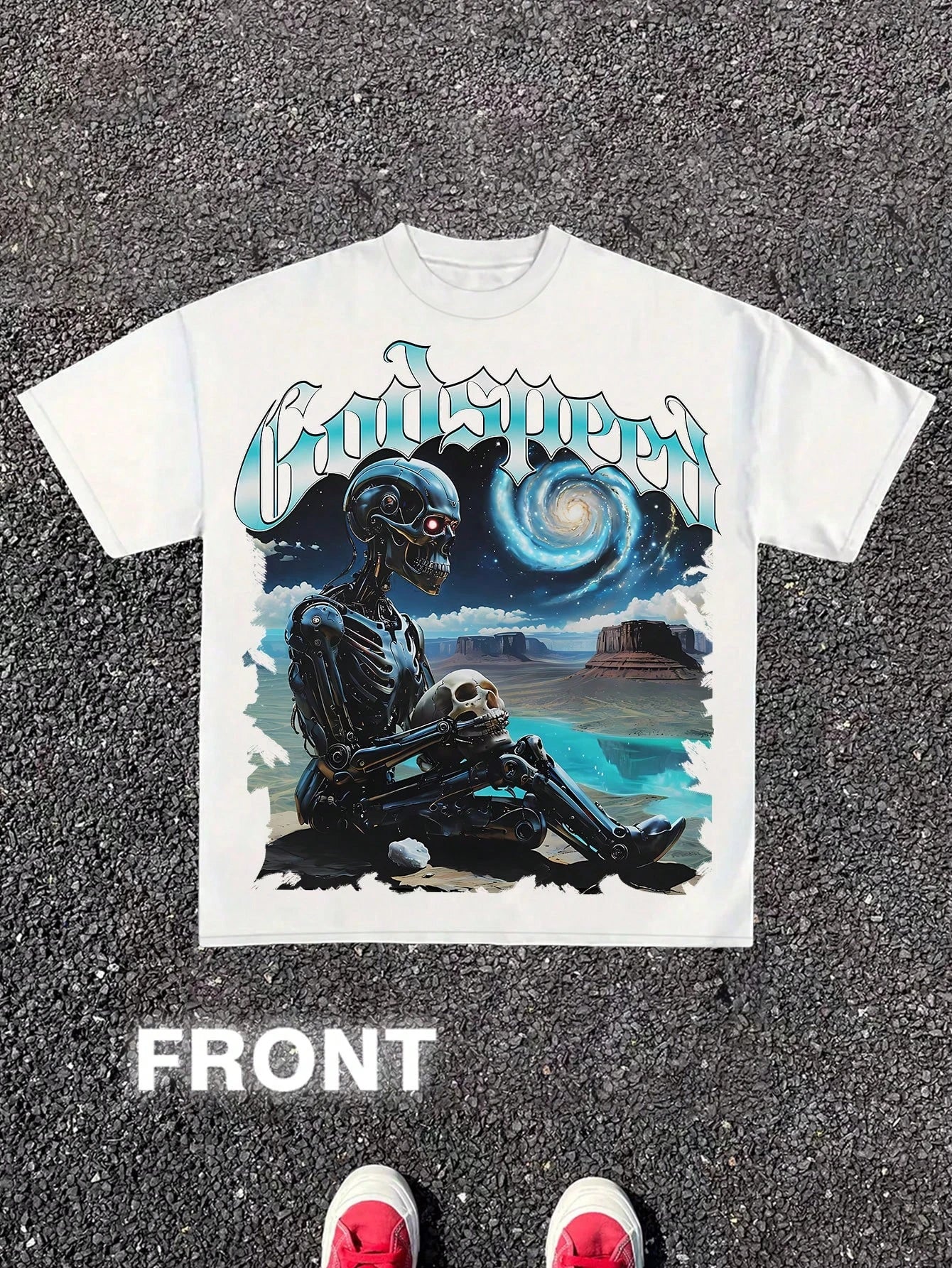 GodSpeed Mechanical Skeleton Wild Street Style Men's Crew Neck Cotton Casual T-Shirt Style Versatile Unisex Perfect for Holiday
