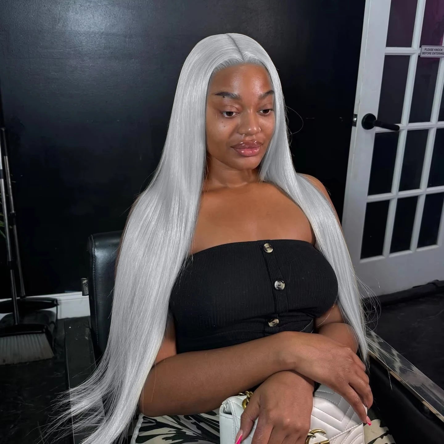 Silver Grey Straight Lace Front Human Hair Wig 40 Inches Colored HD Transparent 13x6 Lace Frontal Wig for Women Preplucked 250%