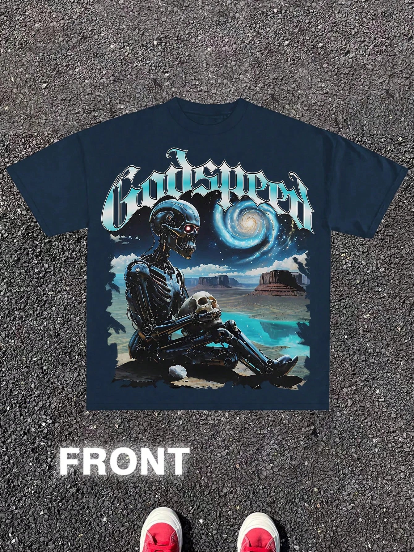 GodSpeed Mechanical Skeleton Wild Street Style Men's Crew Neck Cotton Casual T-Shirt Style Versatile Unisex Perfect for Holiday