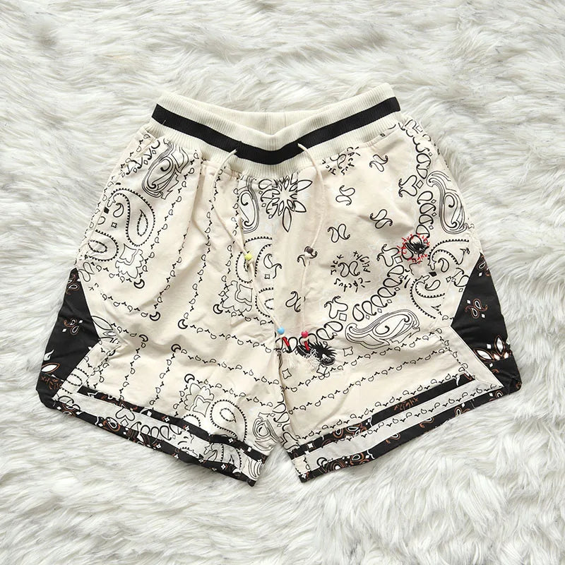 Cactus Jack Shorts Fashion Casual  Loose Color Blocking Patch Black Drawstring Elastic Waist Shorts Men Women Streetwear Pants