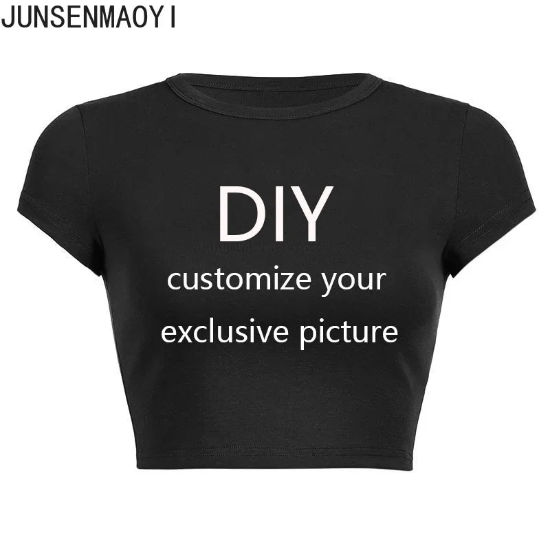Diy Your Own Design Print Pattern Customize Summer Short Sleeve O Neck Solid Color Cropped Navel Women Crop Tops Fashion T-Shirt