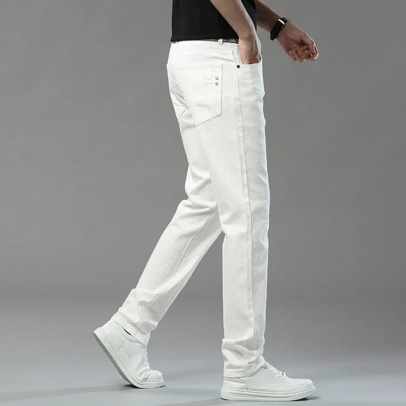 White Yellow Pink Red Fashion 5 Color Fashion Men's Stretch Jeans Slim Streetwear Korean Business Straight Casual Denim Trousers