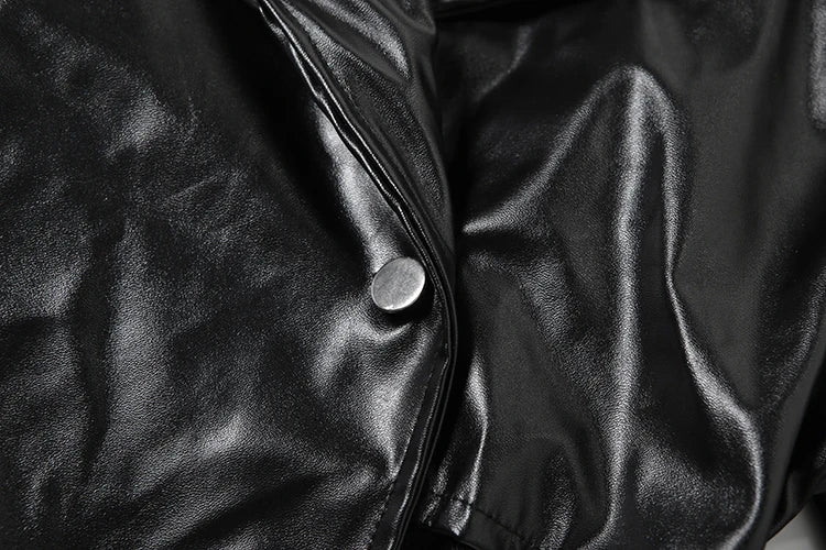 Faux Leather Irregular Crop Jacket — Women's Streetwear Coat