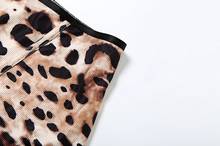 Weird Puss Tracksuit Women 2Piece Set Leopard Print Sexy Sporty Low-Neck Tank Tops+Bike Shorts Stretch Tight Matching Streetwear