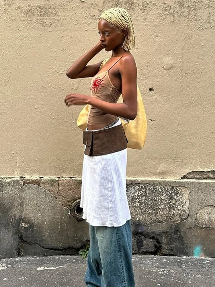 Weird Puss Sun Print Sexy Women Camisole Y2K Summer Fashion Low-Neck Coquette Midnight Party Club Wild Basic Street Slim Tees