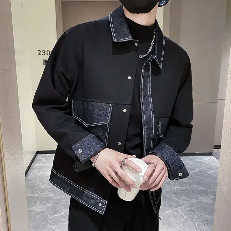 V-neck Button Denim Jackets Man Casual Vintage Outwear Designer Y2k Elatic In Lowest Price Low High Quality Cowboy Coat for Men