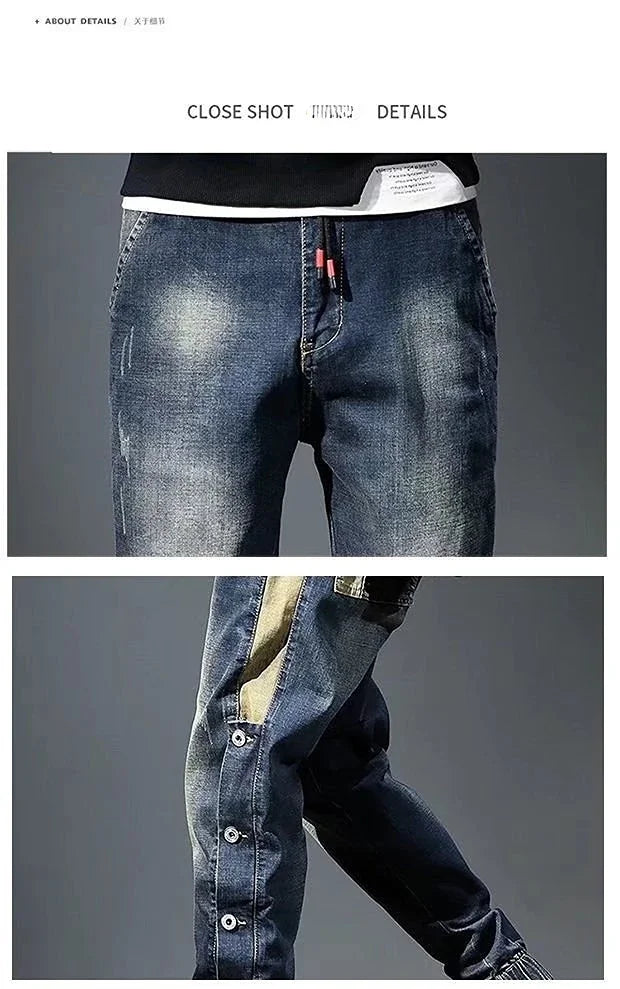 Denim Jeans Harem Pants Fashion Pockets Desinger Loose Baggy Moto Jeans Men Stretch Retro Streetwear Relaxed men clothing pants
