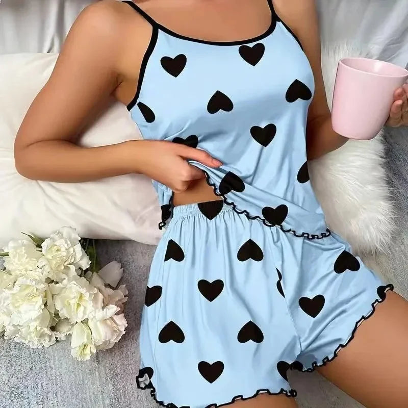 Sexy Summer Women's Sleepwear Two-Piece Set Strap Home Clothes Short Pants Casual Vest Home Comfortable Breathable Nightgown