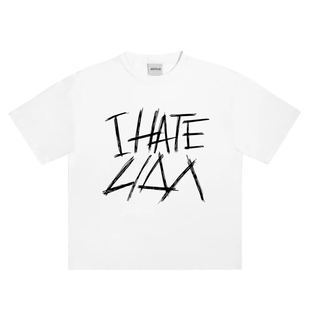 Oversized Men's Clothing Streetwear I HATE LIDA Print Hip Hop Korean Short Sleeve Y2k Tops Tee Cotton Graphic Unisex Tshirt Goth