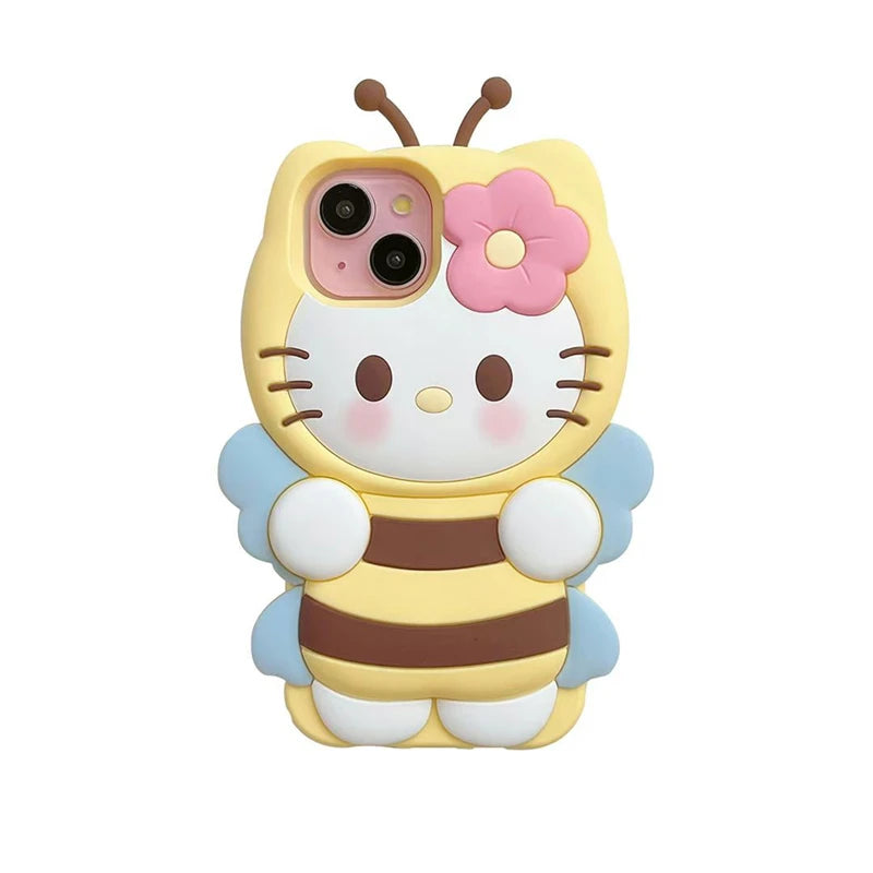 Sanrio 3D Cartoon Hello Kitty Bow Cute Phone Case For iPhone 17 16 15 14 13 12 Pro Max 11 Xs XR 7 8 Plus SE Soft Silicone Cover