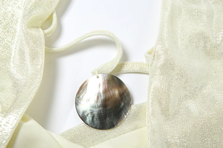 Weird Puss Thin Sexy Women 2 Piece Set Glitter Sheet Metal Backles Shalter Tank Tops+Ribbon Skirts Tight Vacation Matching Suits