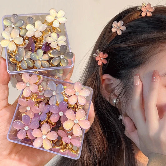 1/10pcs Cute Mini Flower Hairclip Claws Women Girls Colorful Opal Hairpins Sweet Small Barrettes Accessories