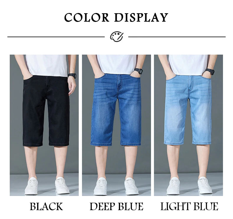 denim shorts, seven-point pants, new style, loose mid-length pants, casual, summer thin men's Troupers, men's jeans