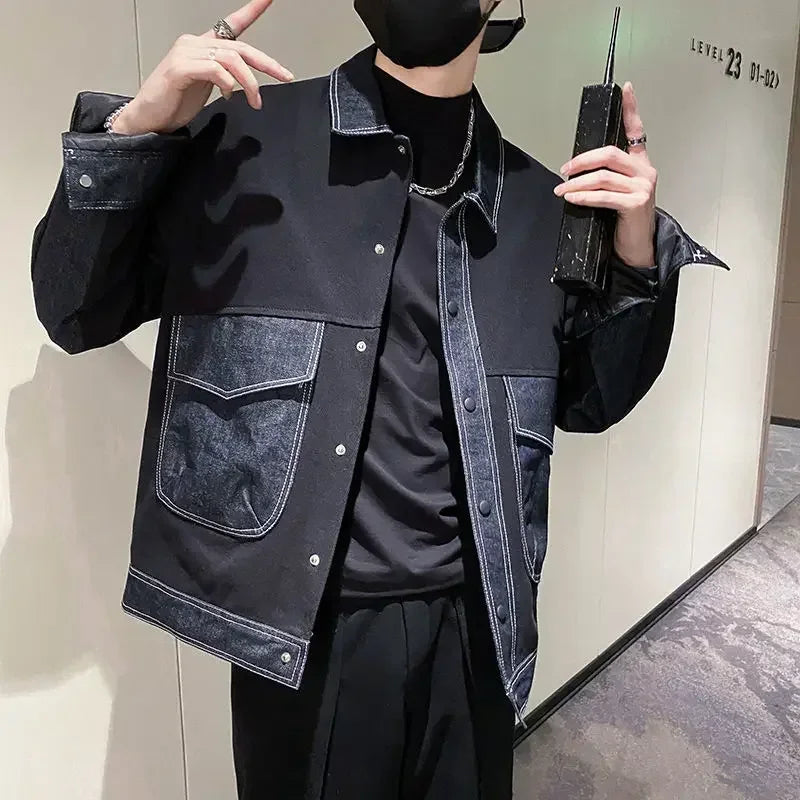V-neck Button Denim Jackets Man Casual Vintage Outwear Designer Y2k Elatic In Lowest Price Low High Quality Cowboy Coat for Men