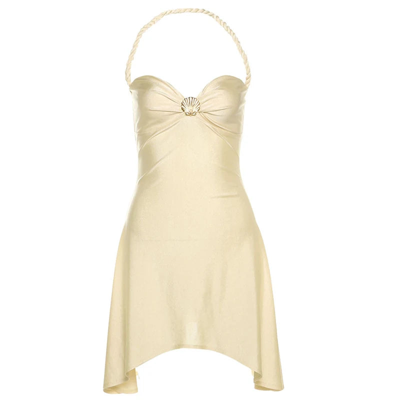 Satin Halter Ruched Irregular Mini Bodycon Dress — Women's Y2K