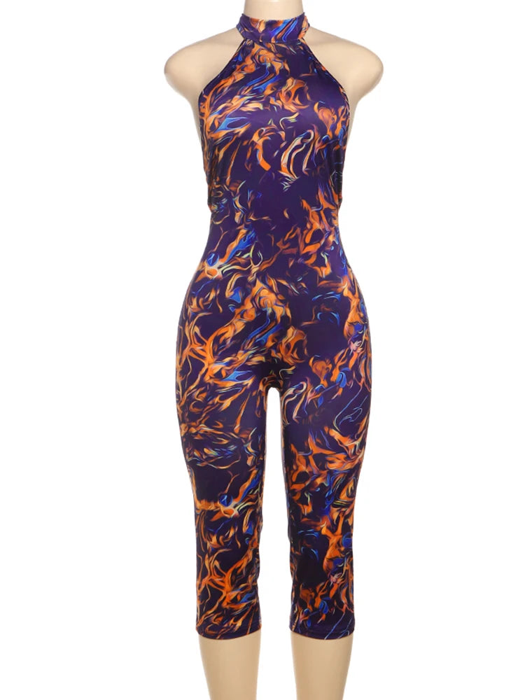 Weird Puss Backless Romper Women Halter Bandage Leopard Print Fit Tight Stretch Summer Sexy Hipster Activity Workout Playsuits