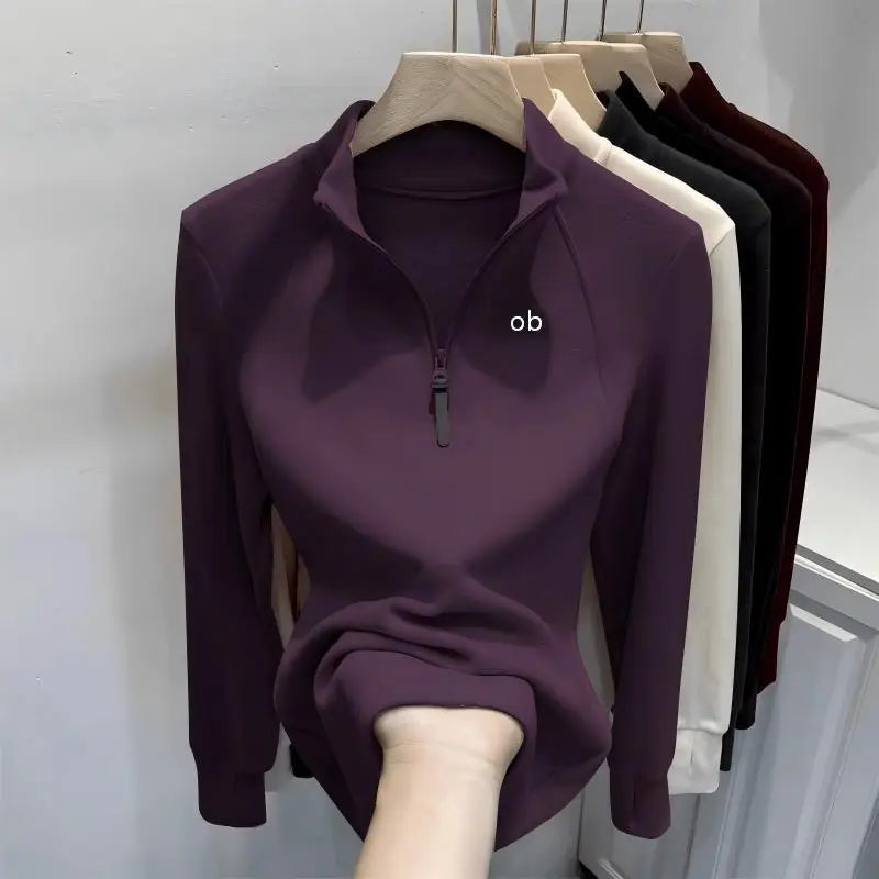 2026 New Half-Neck Half-Zip Long-Sleeved Women's Sweater for Layering or Solo Wearing in Autumn for Fitness  1