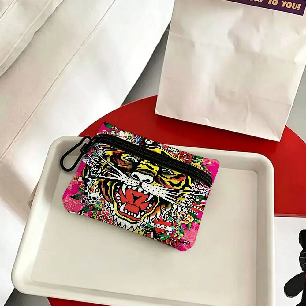 Fashion Brand E-Ed H-Hardy White Oxford Cloth Zipper Coin Purse Lightweight Hanging Key Pouch Card Holder For Daily Use