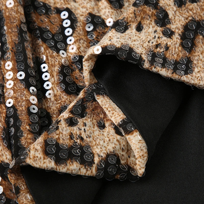 STYLISH LADY Shiny Sequined Pink Leopard Printed Shorts 2025 Summer Women High Waist Luxury Spicy Girl Sexy Clubwear Short Pants