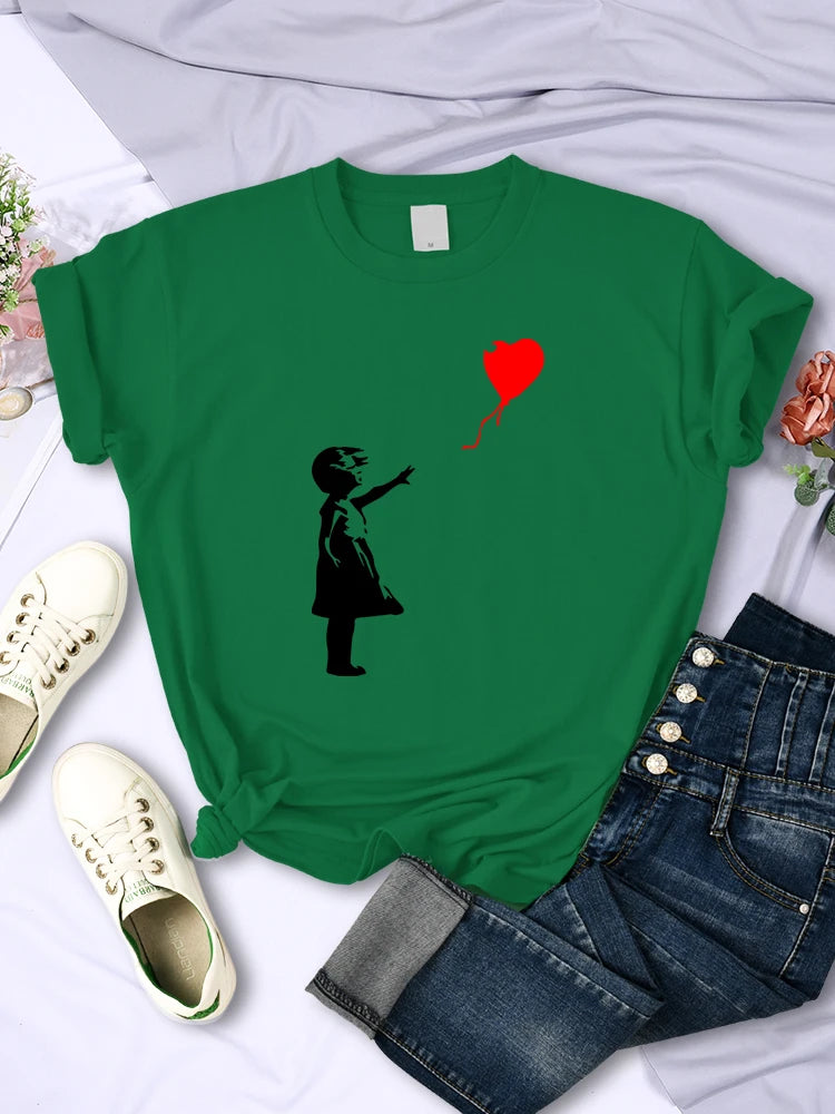 Let'S Fly Love Balloons Prints Womens T-Shirt Soft Breathable Short Sleeve Street Hip Hop Trend Tops Casual Female Tee Clothing