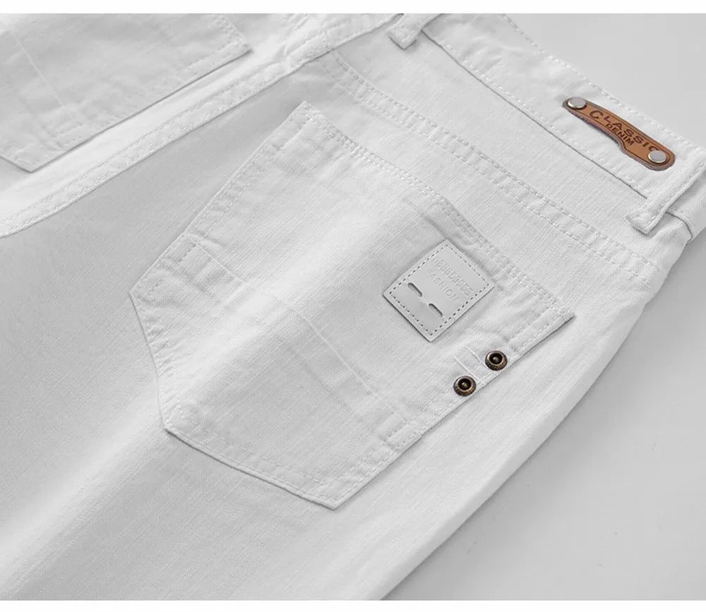 Denim White Jeans Elasticity Straight Slim Fit Casual Soft Business Classic Brand Trousers Fashion Advanced Stretch Denim Pants men