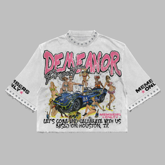 Ladys Harajuku Klein Stone Embroidery Crop Tees Y2k Gothic Graphic Hip Hop Print Long Sleeves T Shirts Cotton Loose Tops