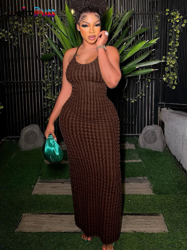 Weird Puss Backless Halter Dress Women Cross Bandage Sleeveless Sexy Elegant Skinny Stretch Wedding Party Maxi Bodycon Vestidos