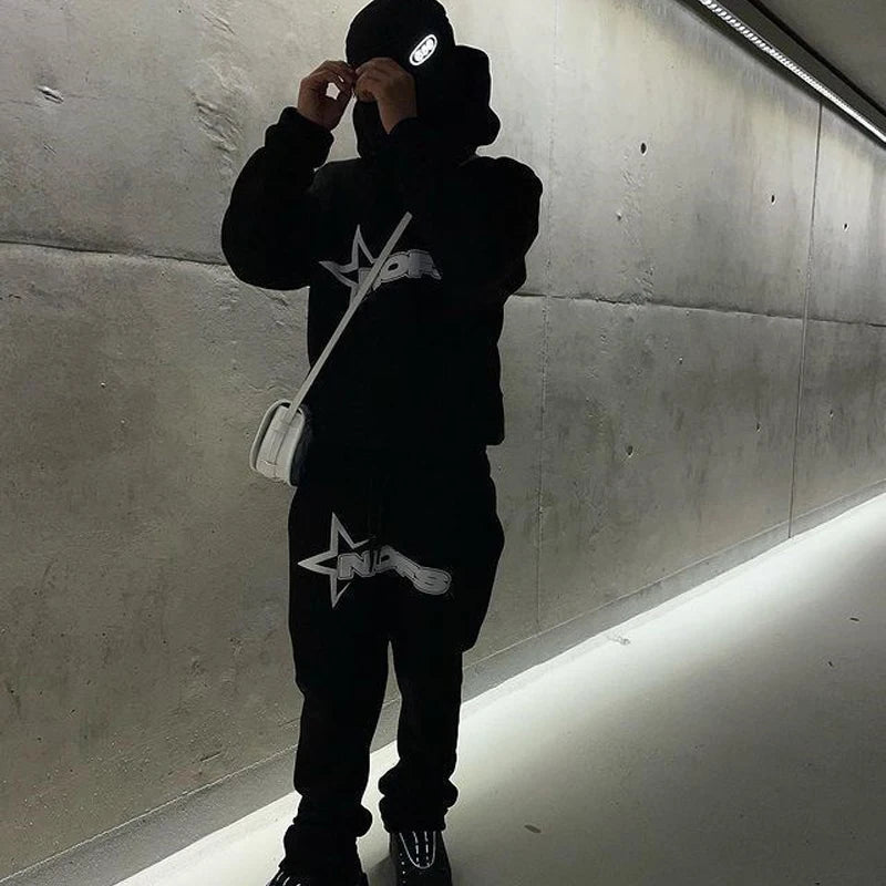 2024 New sweatsuit Letter Printing Streetwear Y2K Men's Hip Hop Oversized Hoodie Sweatshirt Sweatpant Casual Pants Sportswear